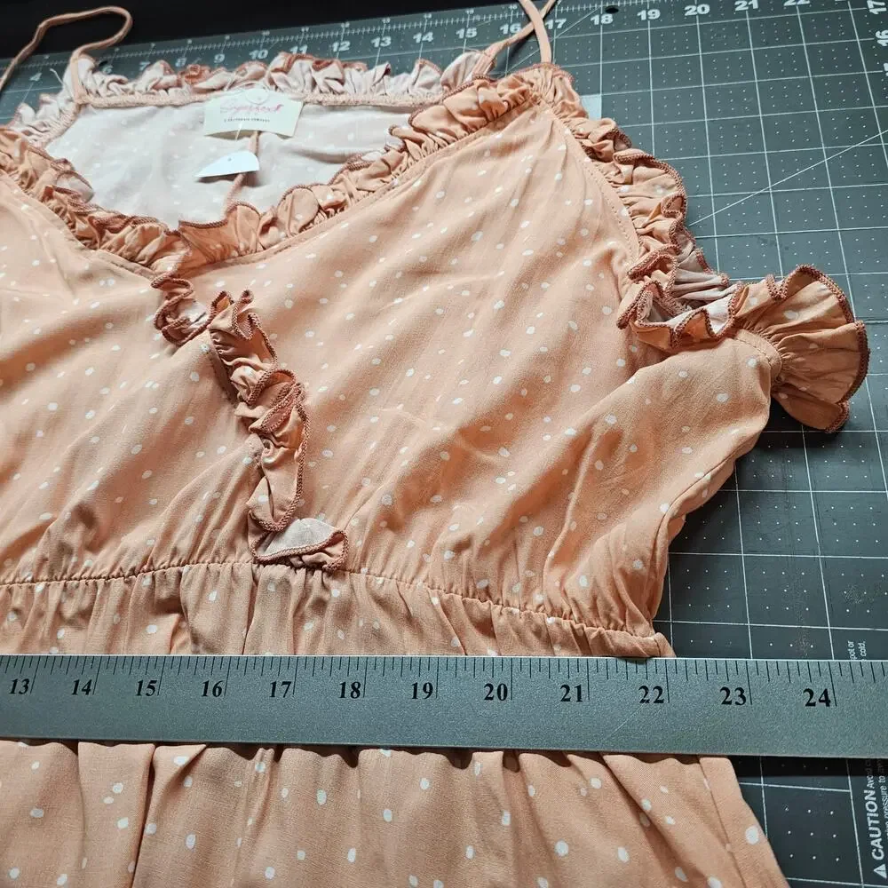 Sugarfox Babydoll Blouse Women 2X Pink Polka Dot Tiered Ruffles Fairy Boho Glam